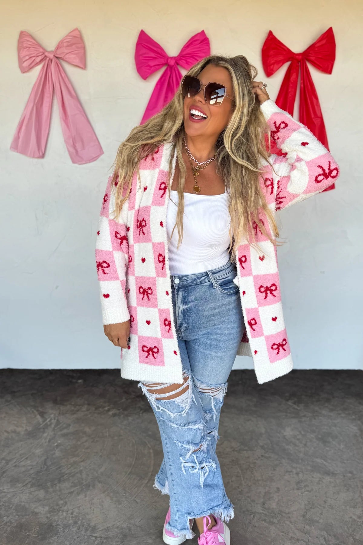 Pretty In Pink Checkered Cardigan
